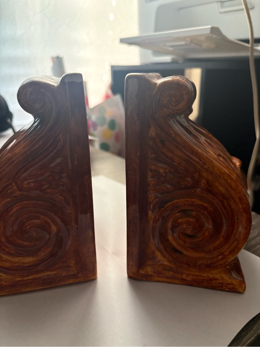 Brown Ceramic glazed Swirl Bookends - Home Accents